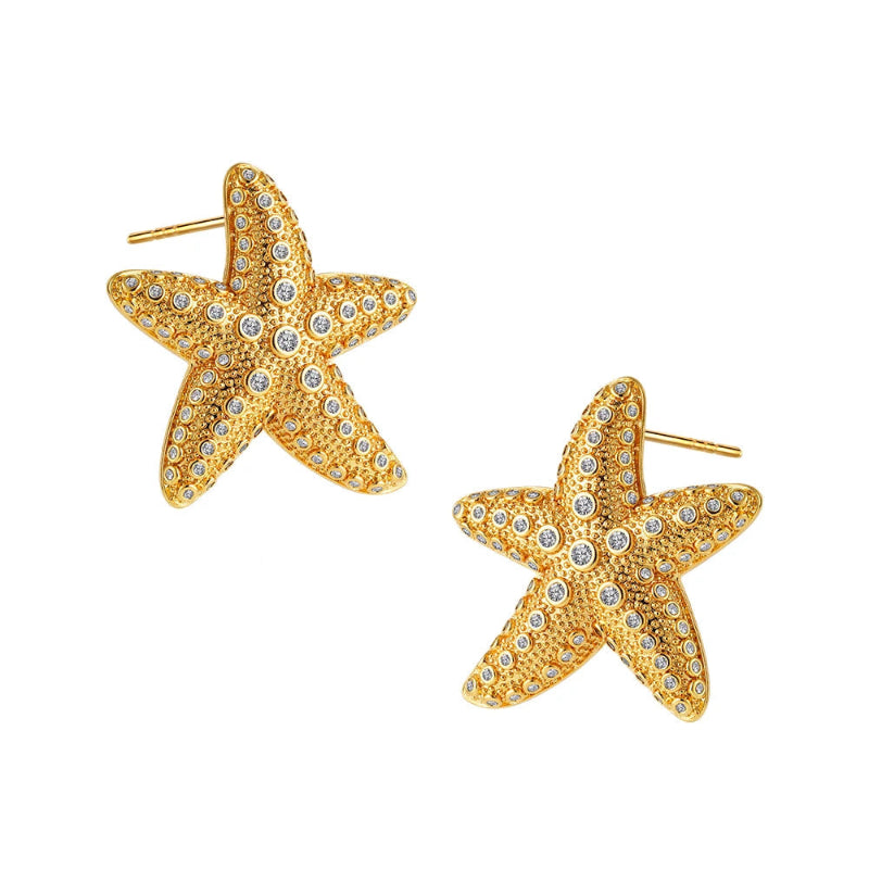 Pendientes de botón con concha y estrellas de mar para mujer