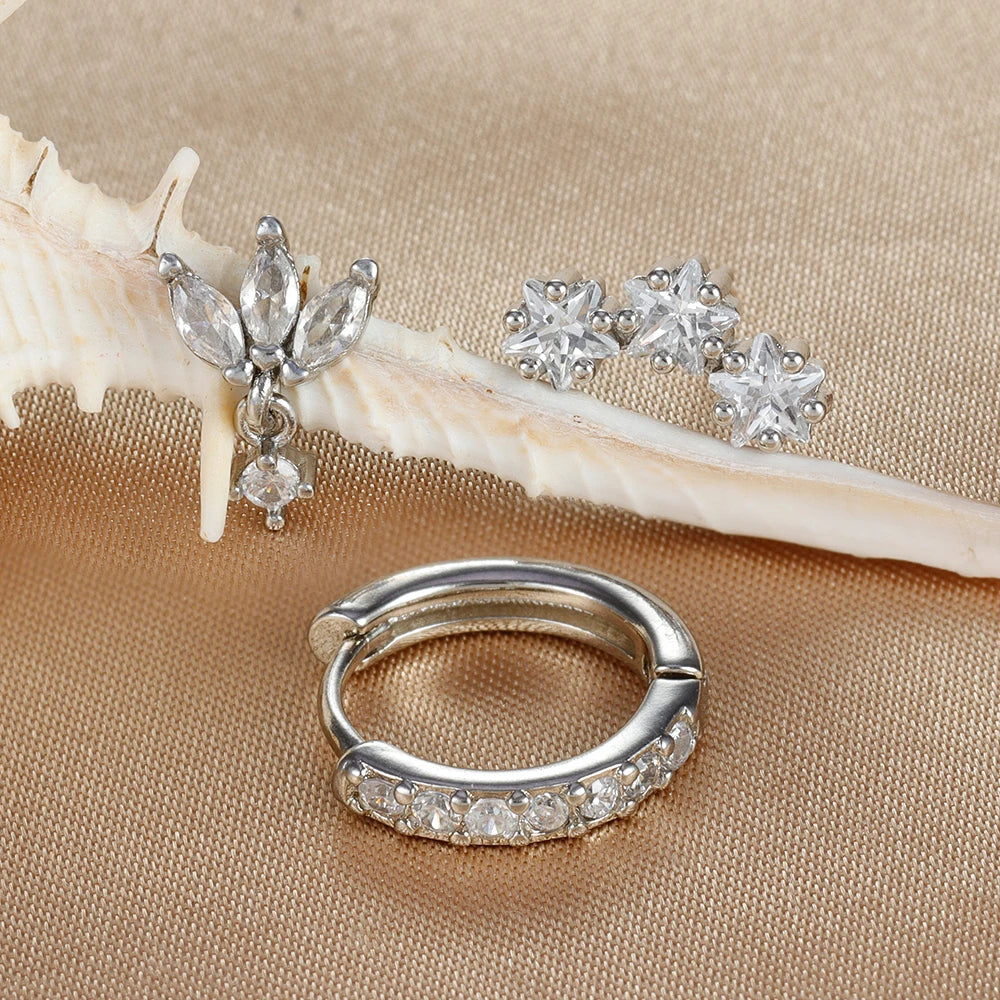 Pendientes de botón de estrellas con circonita para mujer en plata