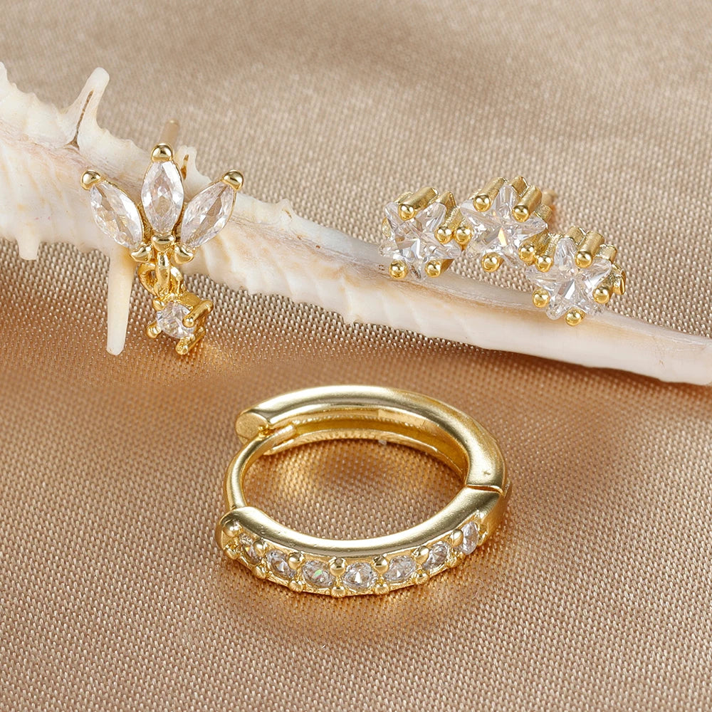 Pendientes de botón de estrellas con circonita para mujer en oro