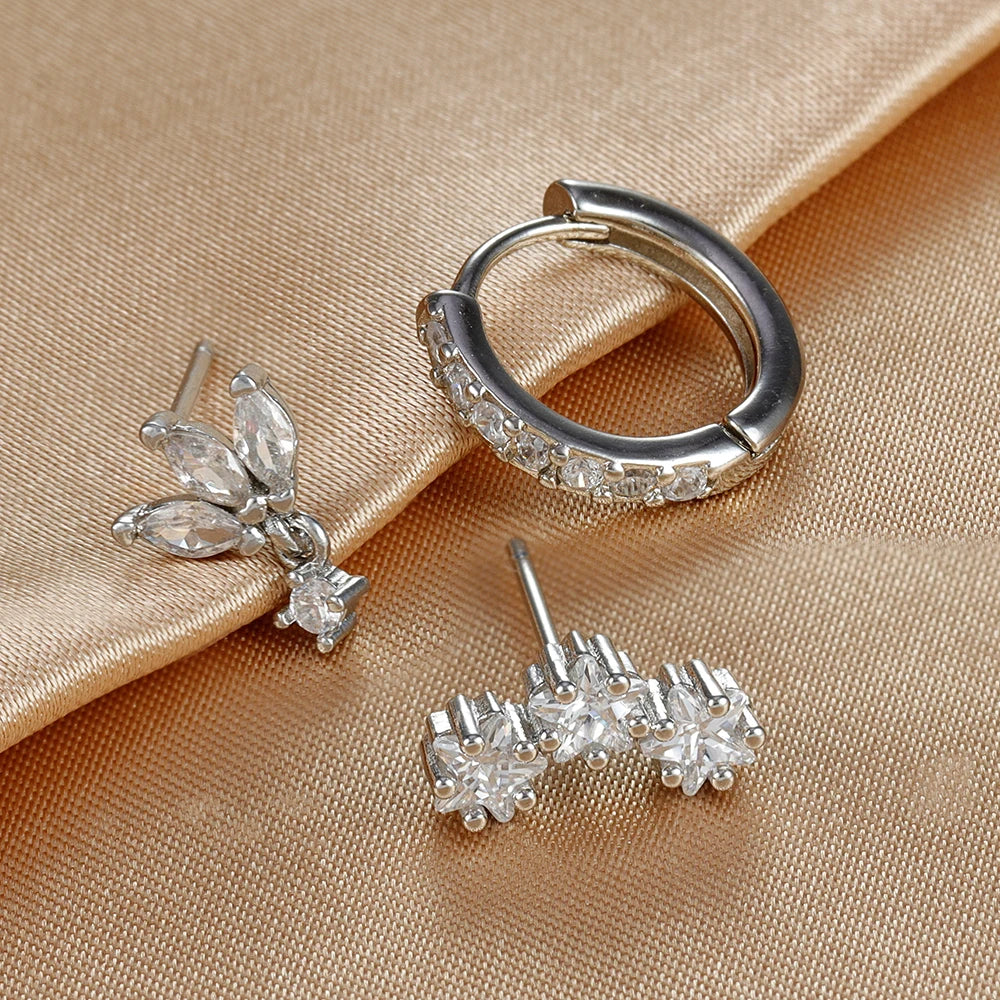 Pendientes de botón de estrellas con circonita para mujer en plata