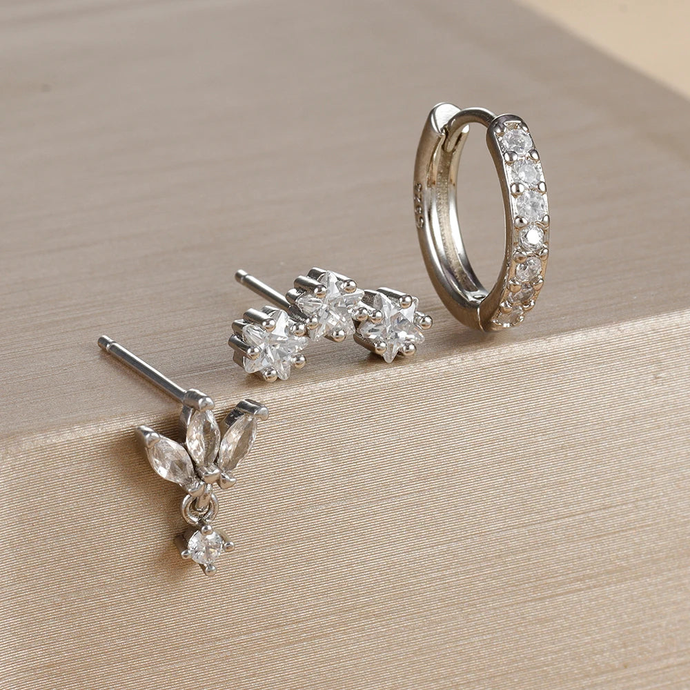 Pendientes de botón de estrellas con circonita para mujer en plata