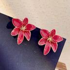 Pendientes de botón flor roja