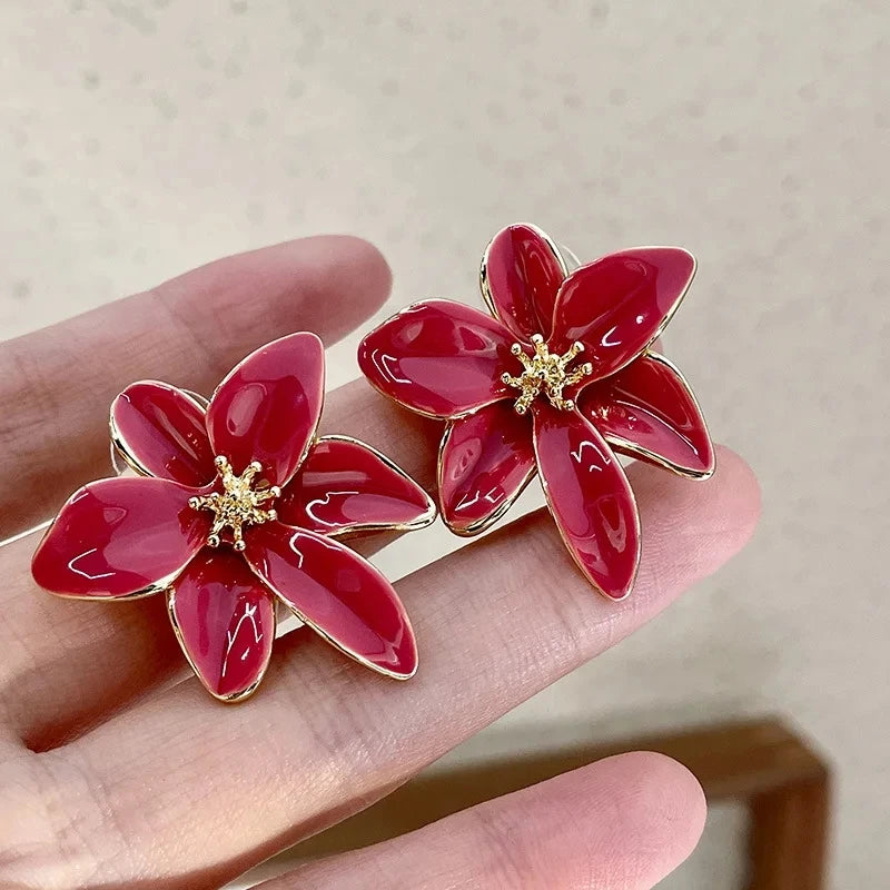 Pendientes de botón flor roja