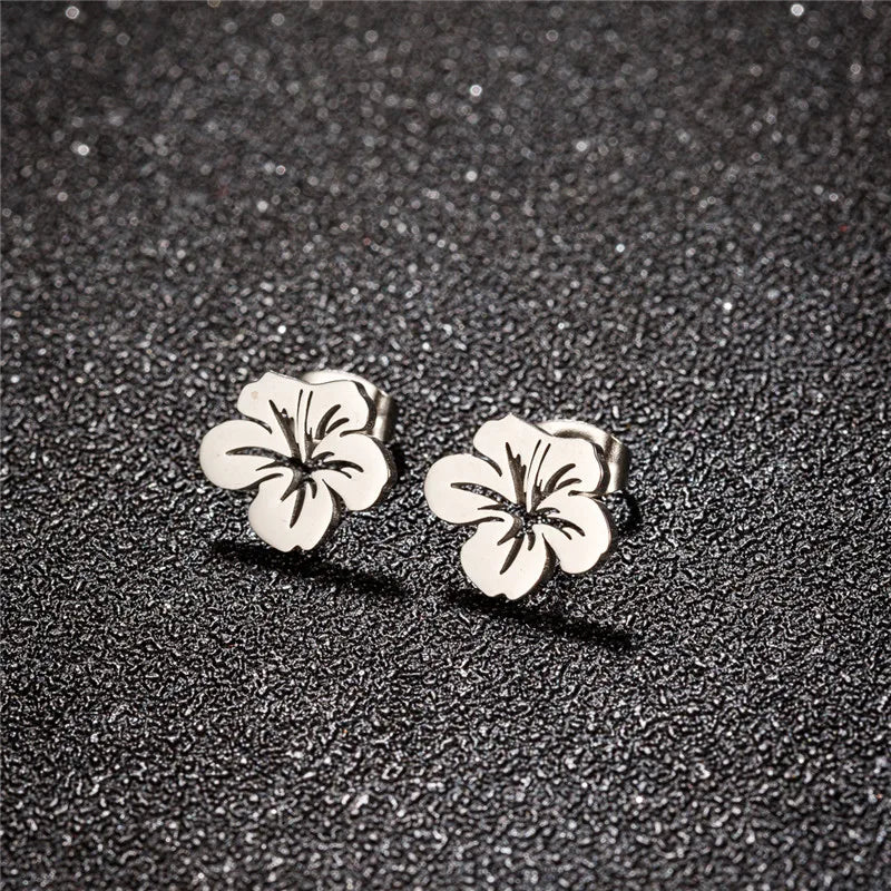 Pendientes de botón flores mujer plata