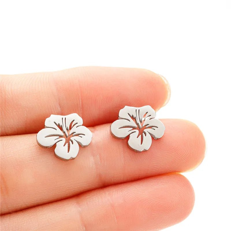 Pendientes de botón flores mujer plata
