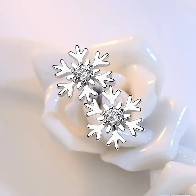 Pendientes de botón Copo de Nieve con Circonio