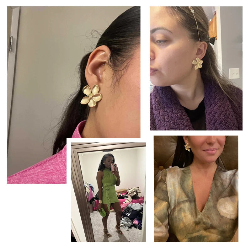 Pendientes de botón gran flor dorada