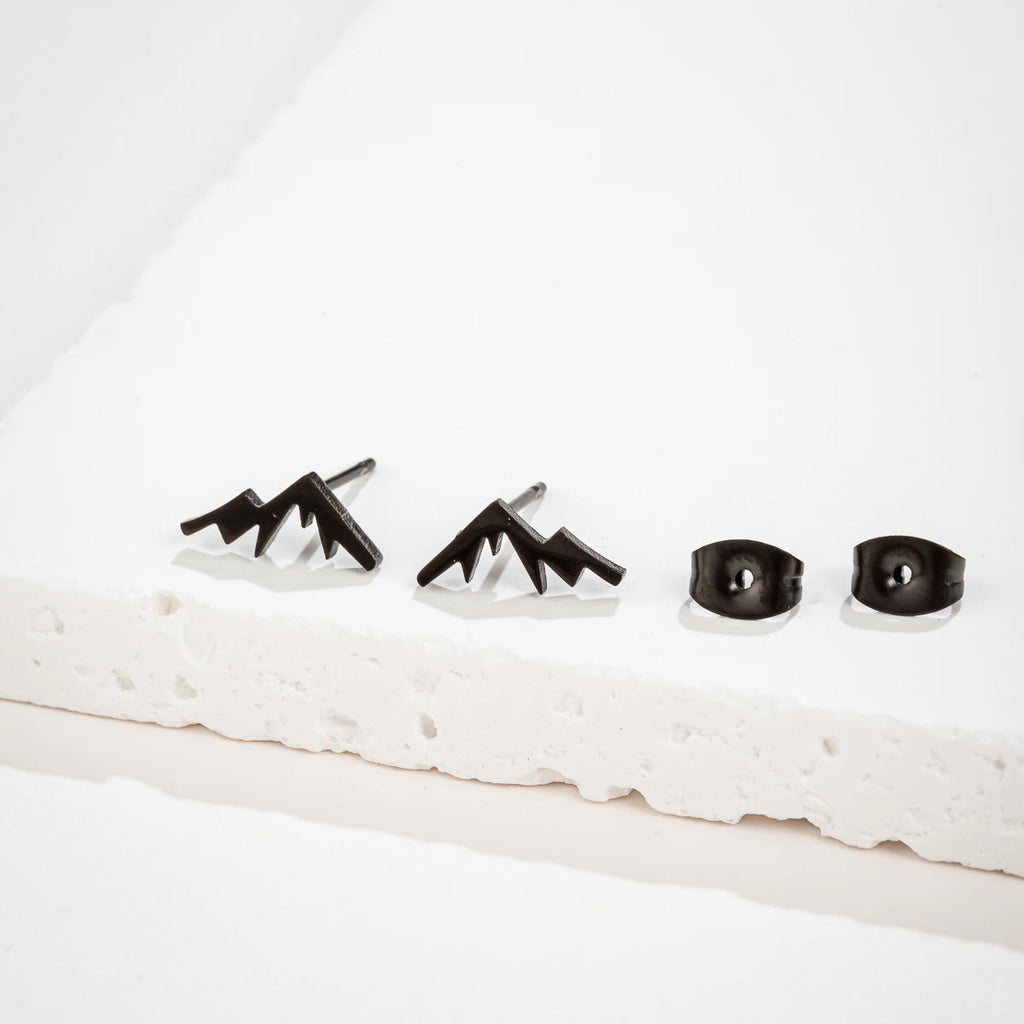 Pendientes de botón Montaña para Mujer u Hombre negro