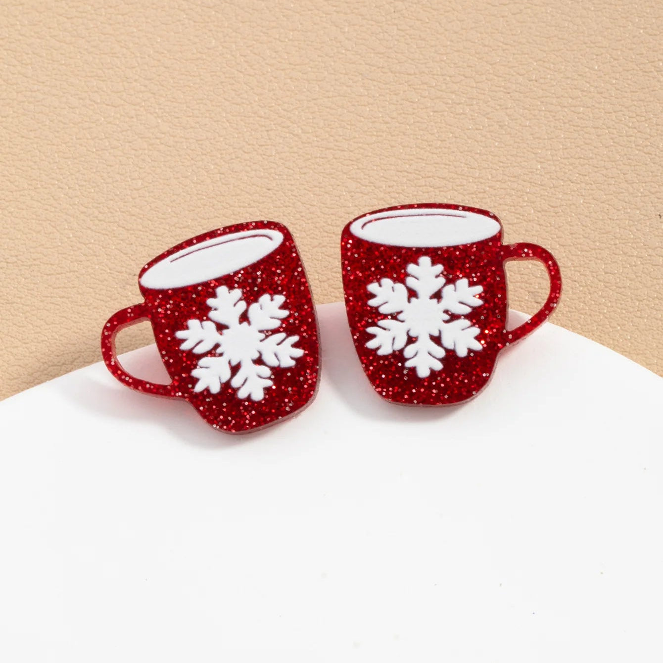 Pendientes de botón taza con copo de nieve