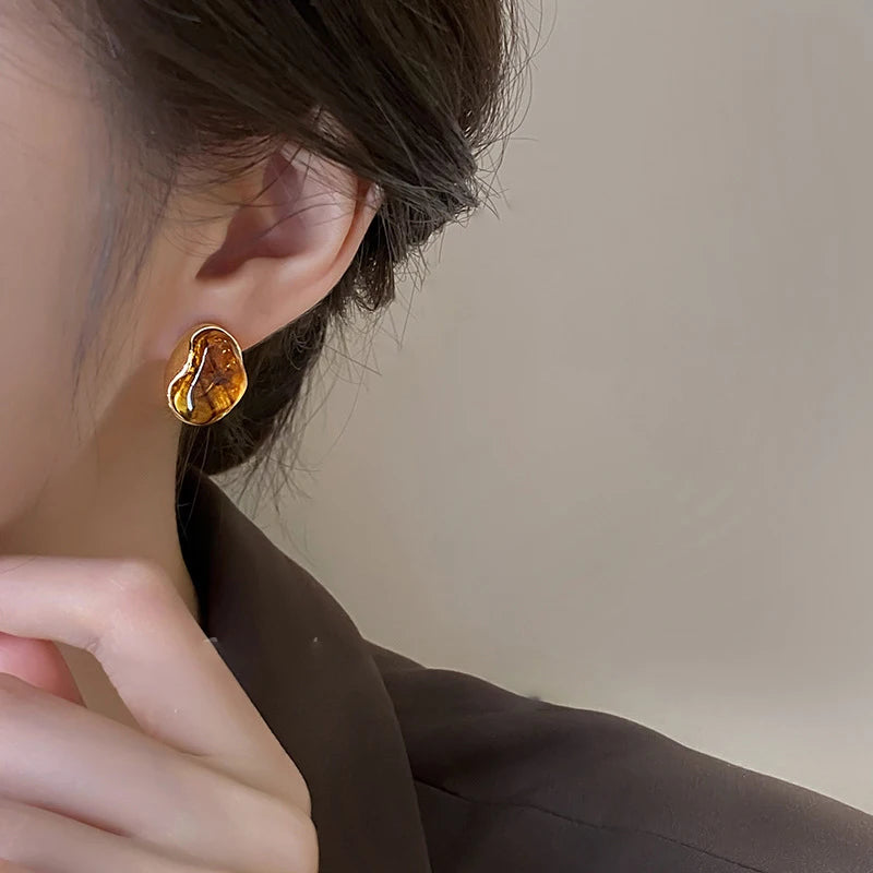 Pendientes de Botón Ojo de Tigre de Protección para Mujer