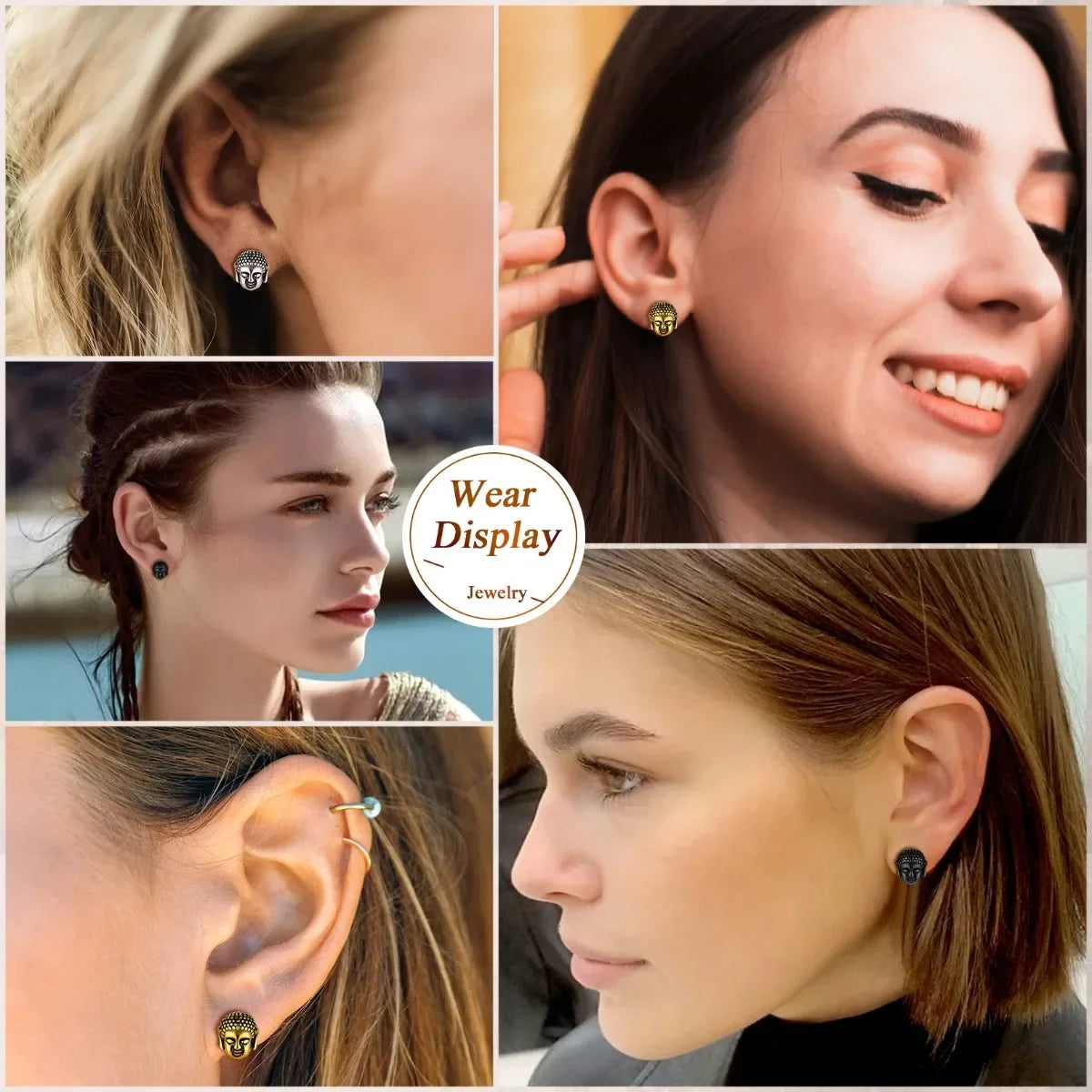 Pendientes de botón Cabeza de Buda