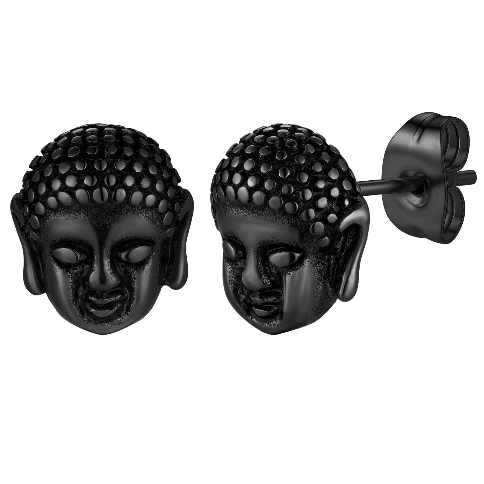 Pendientes de botón Cabeza de Buda negro