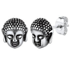 Pendientes de botón Cabeza de Buda plata