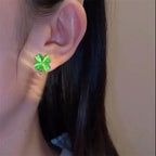 Pendientes de botón Trébol de 4 hojas Verde