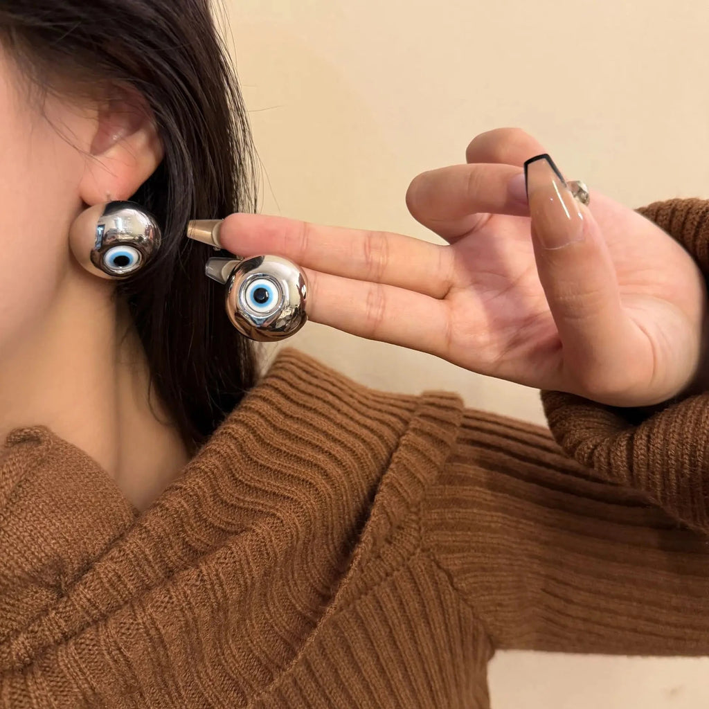 Pendientes de botón vintage contra el mal de ojo plata