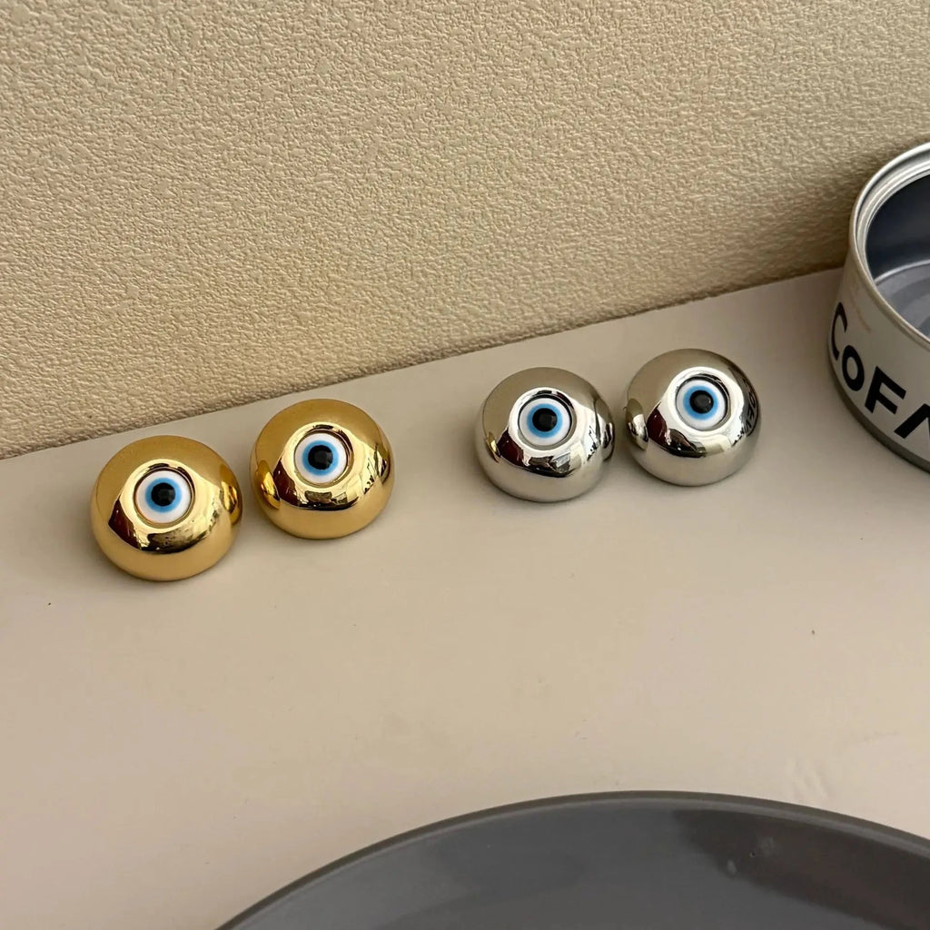 Pendientes de botón vintage contra el mal de ojo oro