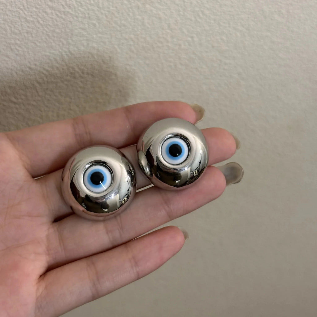 Pendientes de botón vintage contra el mal de ojo plata