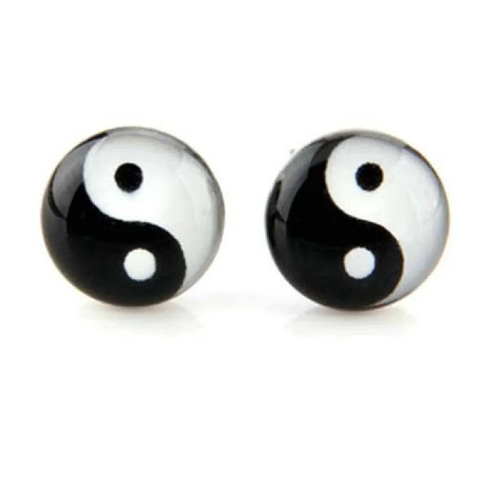 Pendientes de botón Yin Yang negro y blanco