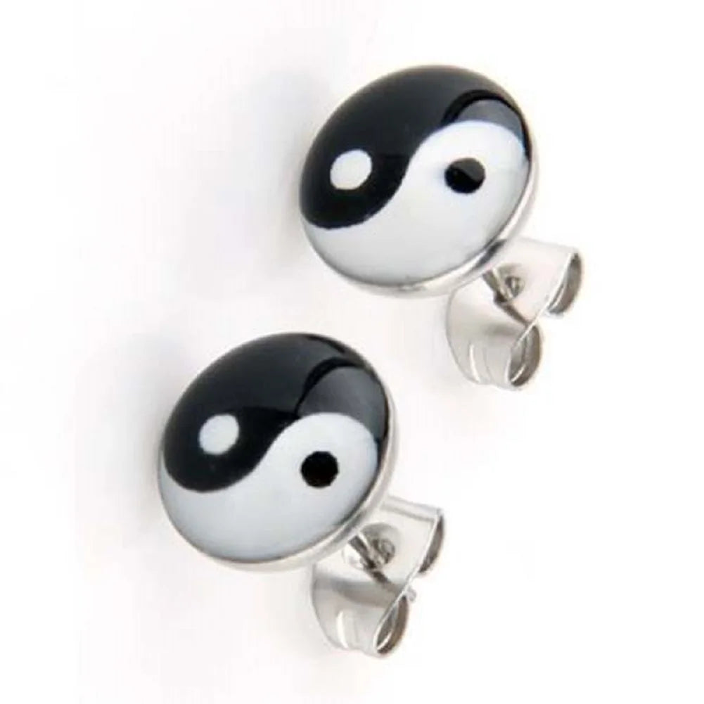Pendientes de botón Yin Yang negro y blanco
