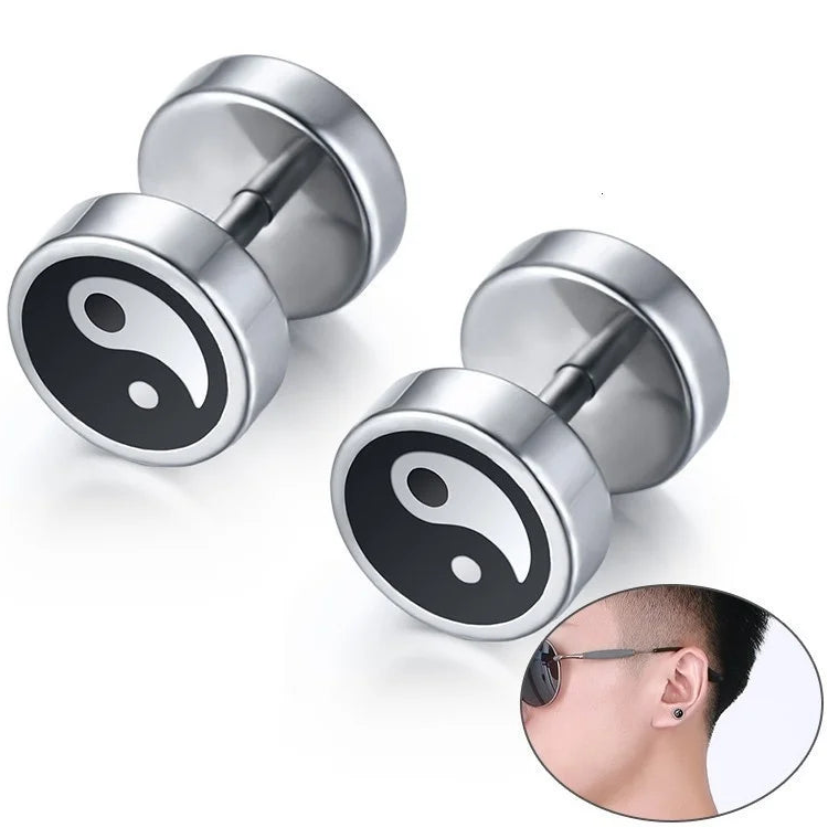 Pendientes de botón Yin Yang para hombre