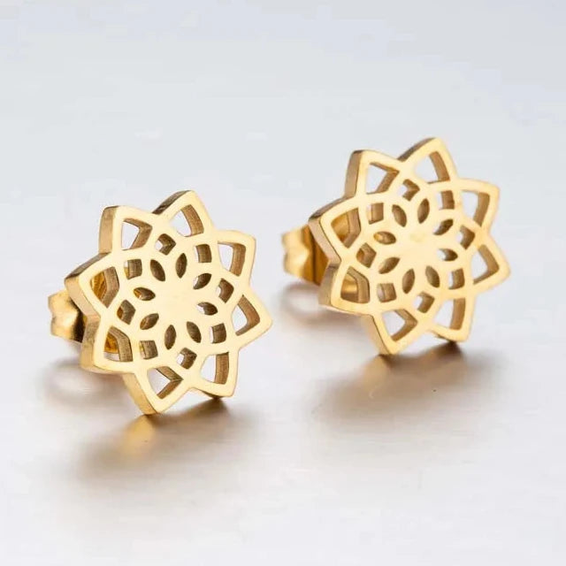 Pendientes de botón Mandala para mujer oro