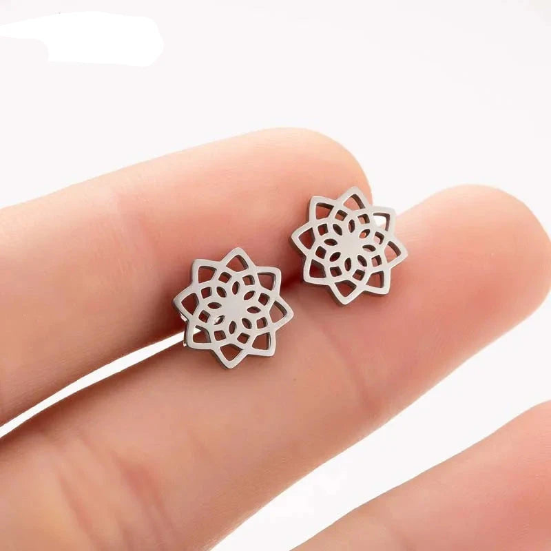 Pendientes de botón Mandala para mujer plata
