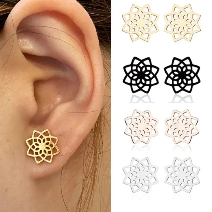 Pendientes de botón Mandala para mujer oro