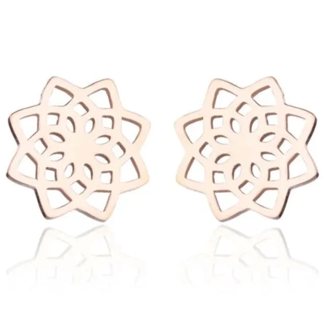 Pendientes de botón Mandala para mujer oro rosa