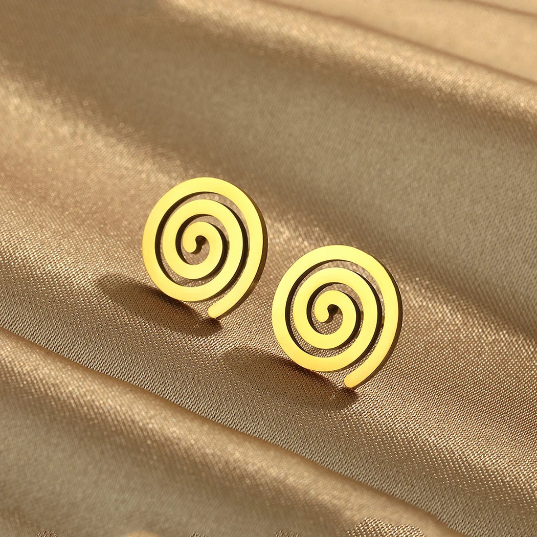 Pendientes de botón espiral oro