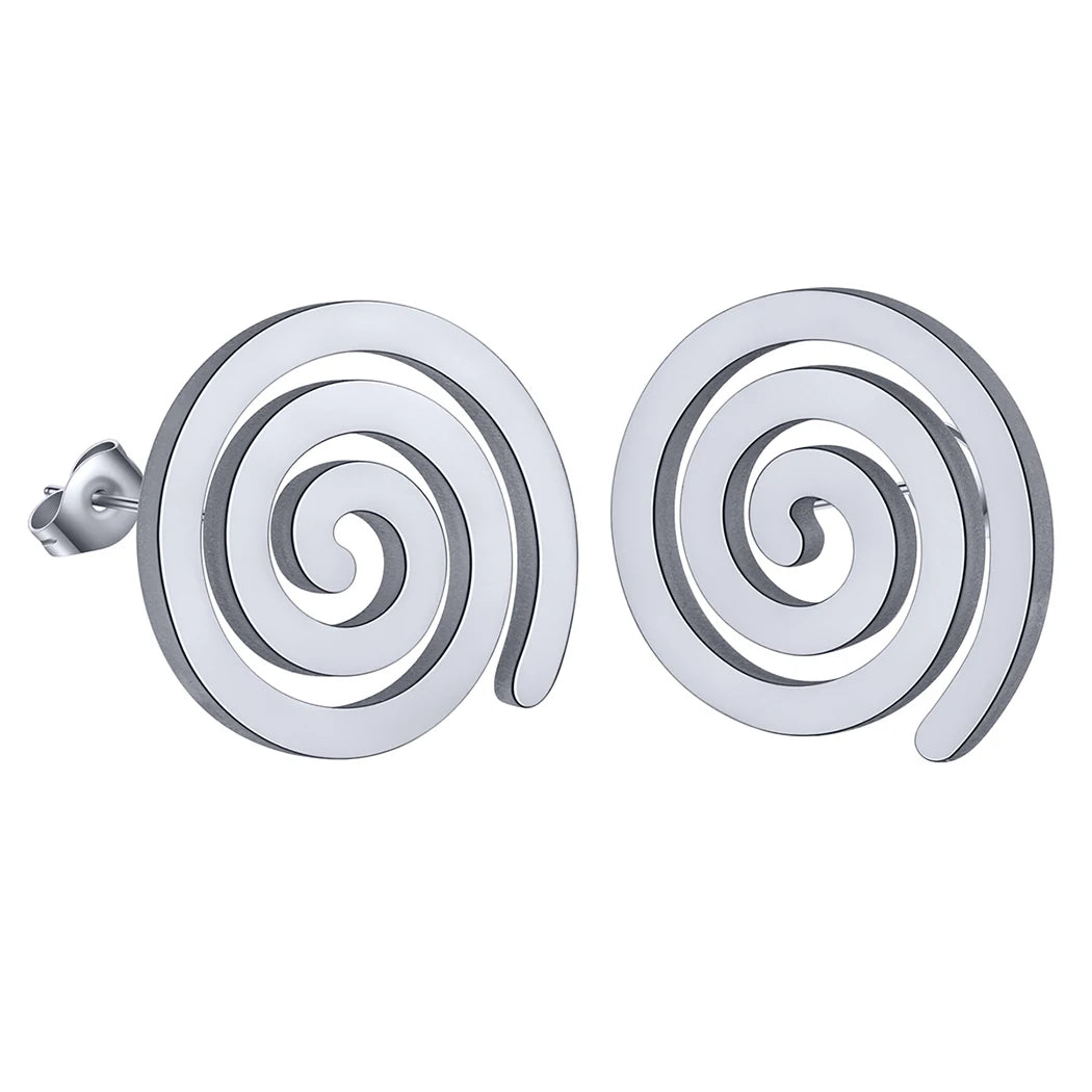 Pendientes de botón espiral plata