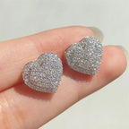 Pendientes de corazón abombado con strass plateado