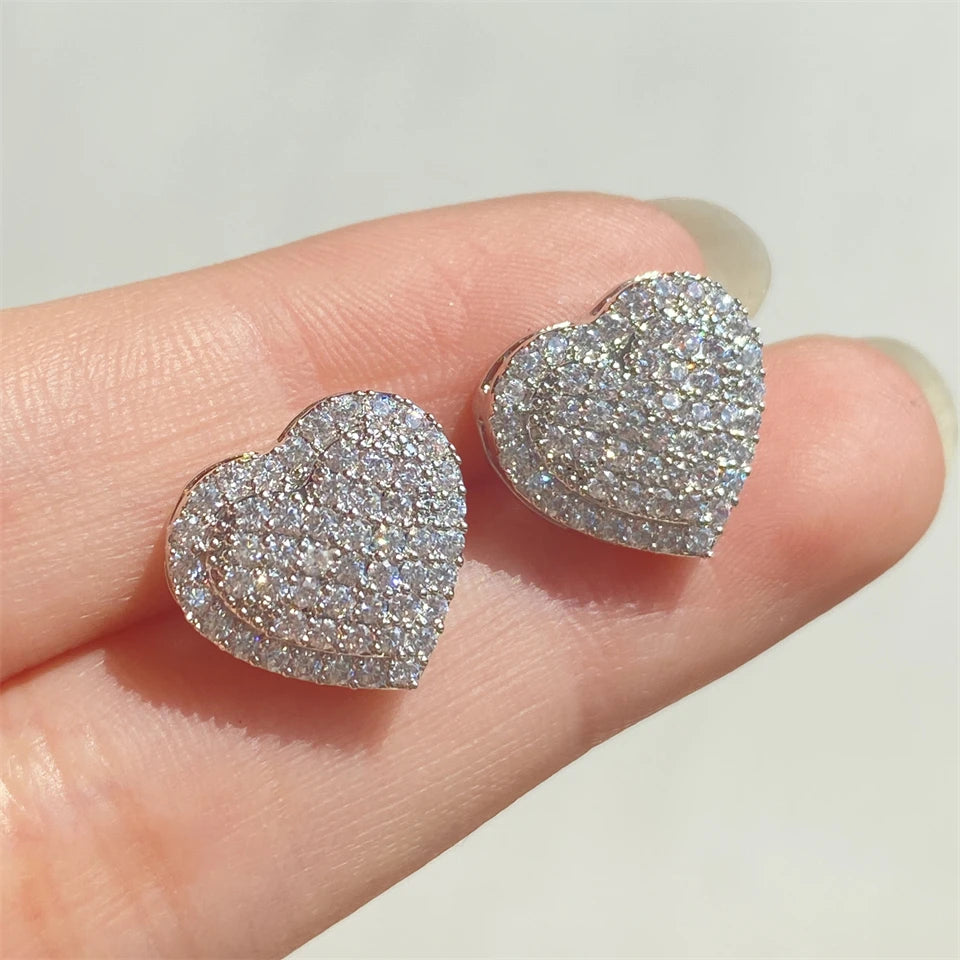 Pendientes de corazón abombado con strass plateado