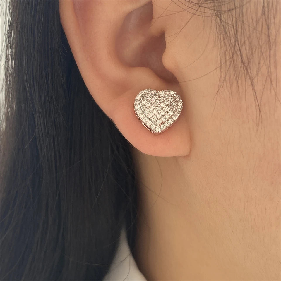 Pendientes de corazón abombado con strass plateado