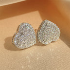 Pendientes de corazón abombado con strass plateado