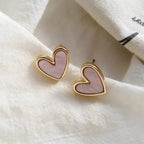 Pendientes de corazón efecto nacarado rosa