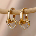 Pendientes de aro con corazón centelleante en oro
