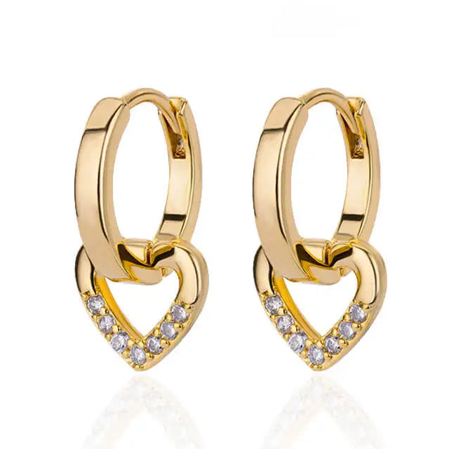 Pendientes de aro con corazón centelleante en oro