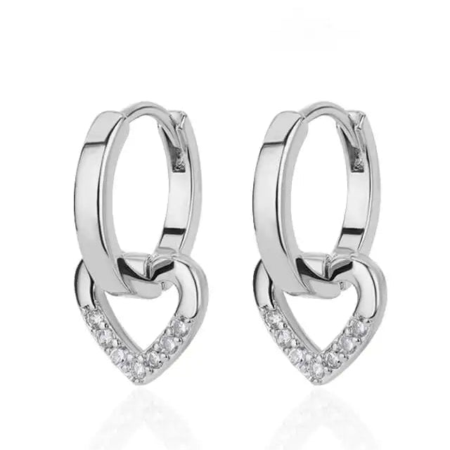Pendientes de aro con corazón centelleante en plata