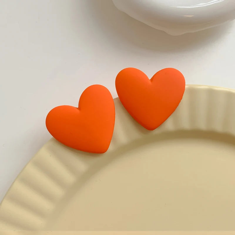 Pendientes corazón de terciopelo naranja
