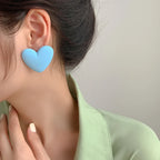 Pendientes corazón de terciopelo azul claro