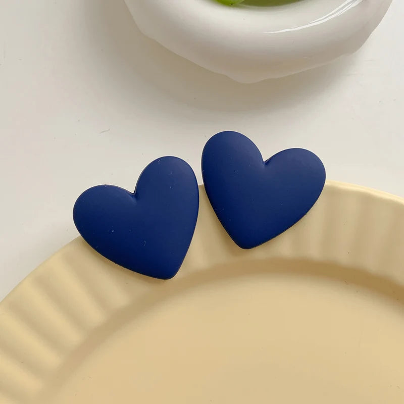 Pendientes corazón de terciopelo azul oscuro