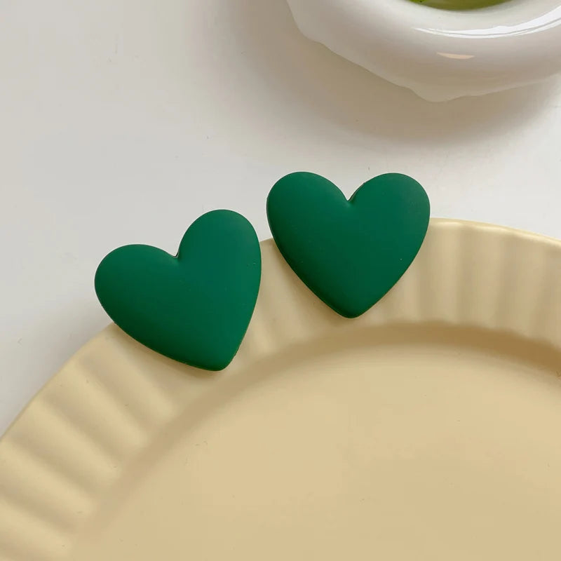 Pendientes corazón de terciopelo verde oscuro