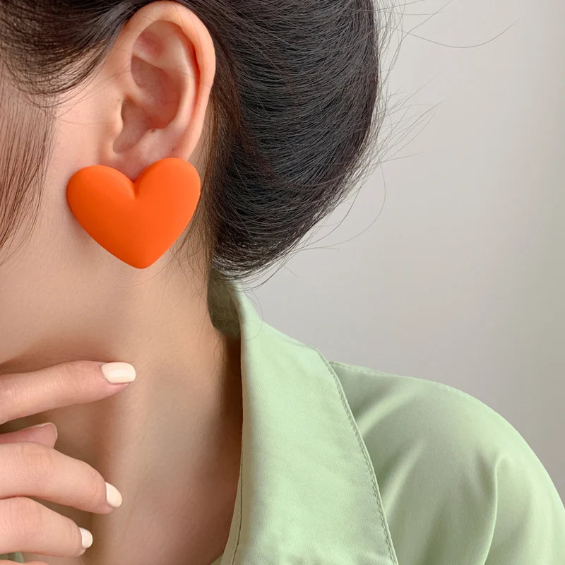 Pendientes corazón de terciopelo naranja