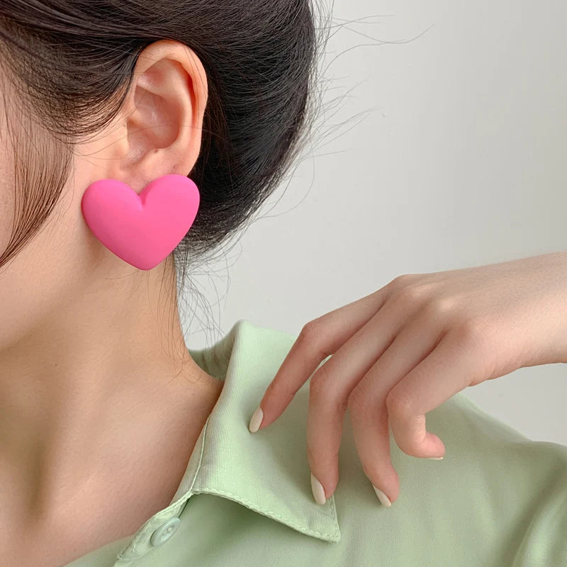 Pendientes corazón de terciopelo rosa 