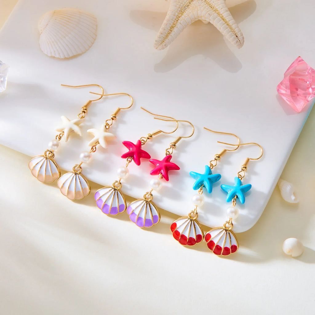 Pendientes colgantes de concha de colores 