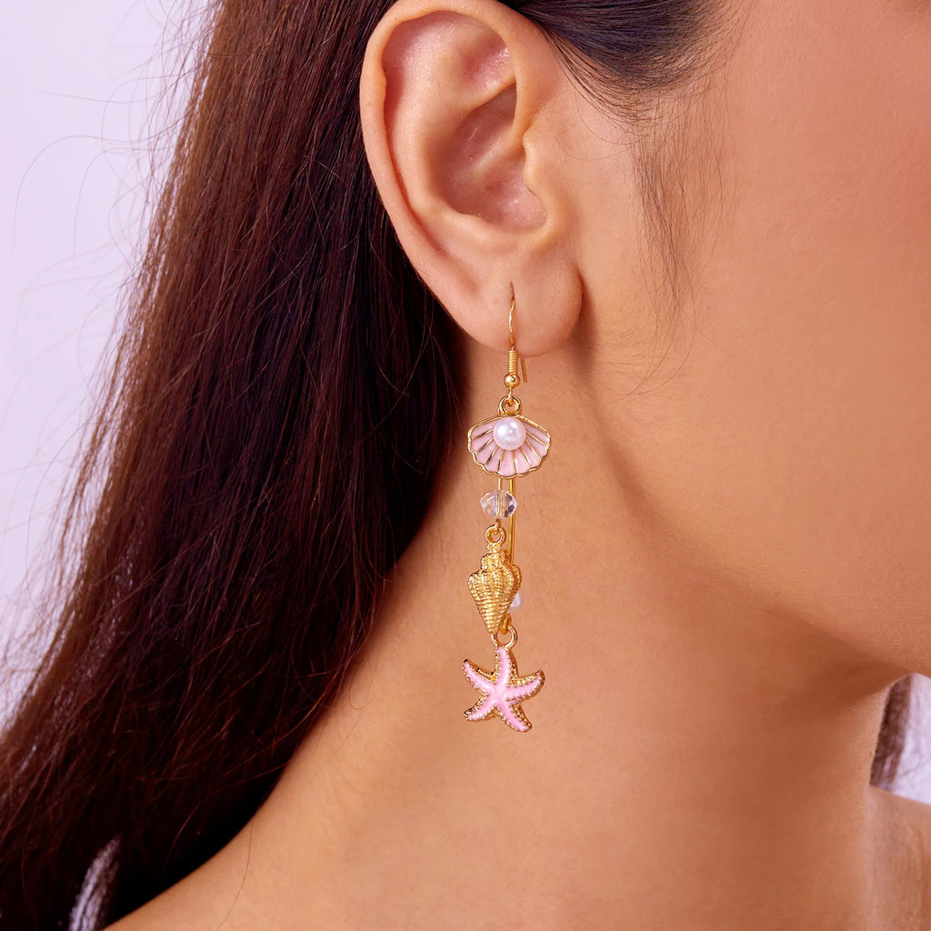 Pendientes colgantes de concha color rosa