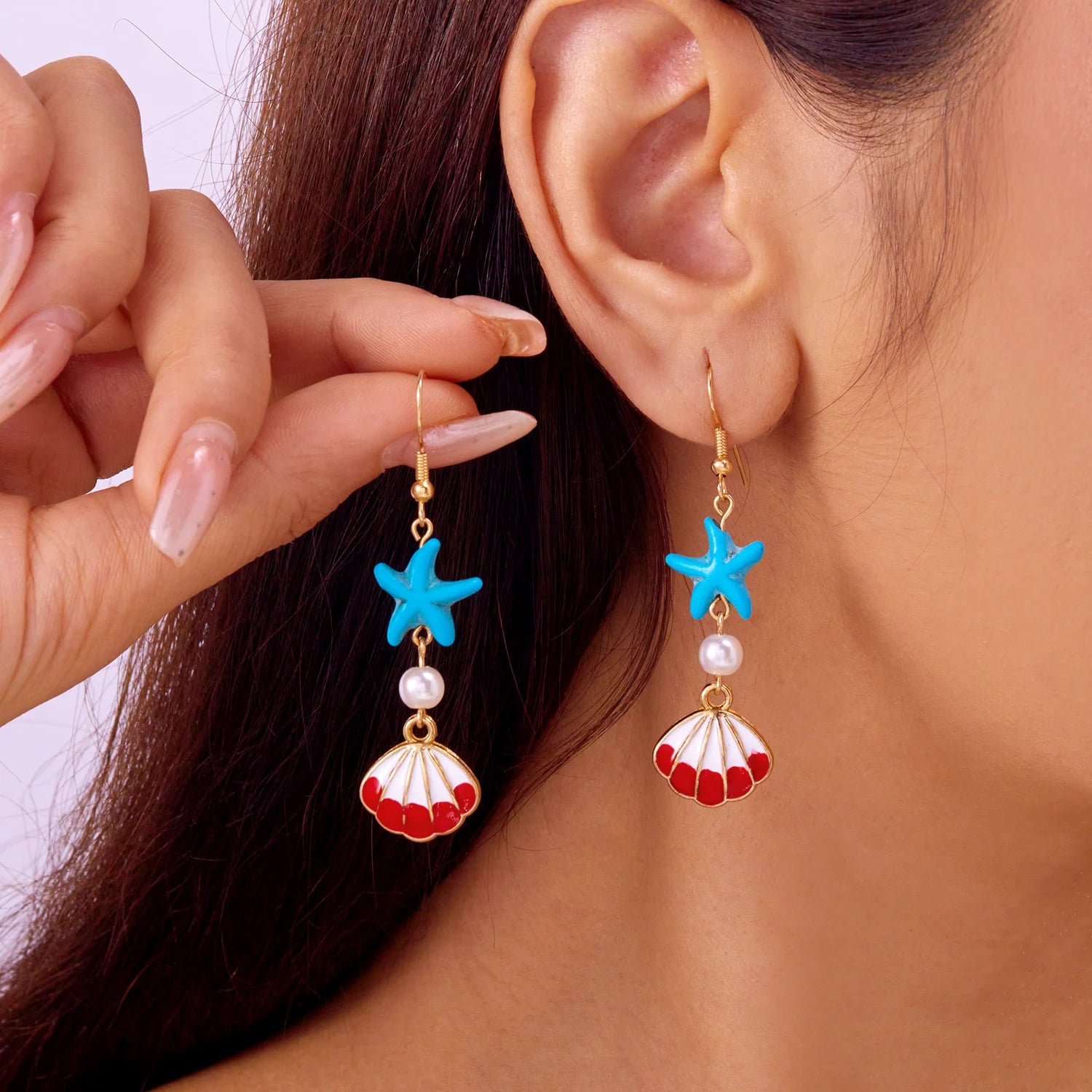 Pendientes colgantes de concha color turquesa