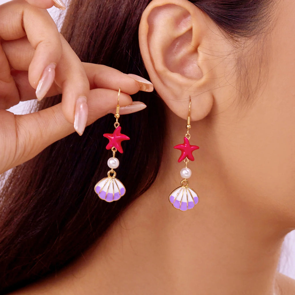 Pendientes colgantes de concha color rojo