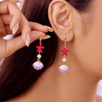 Pendientes colgantes de concha color rojo