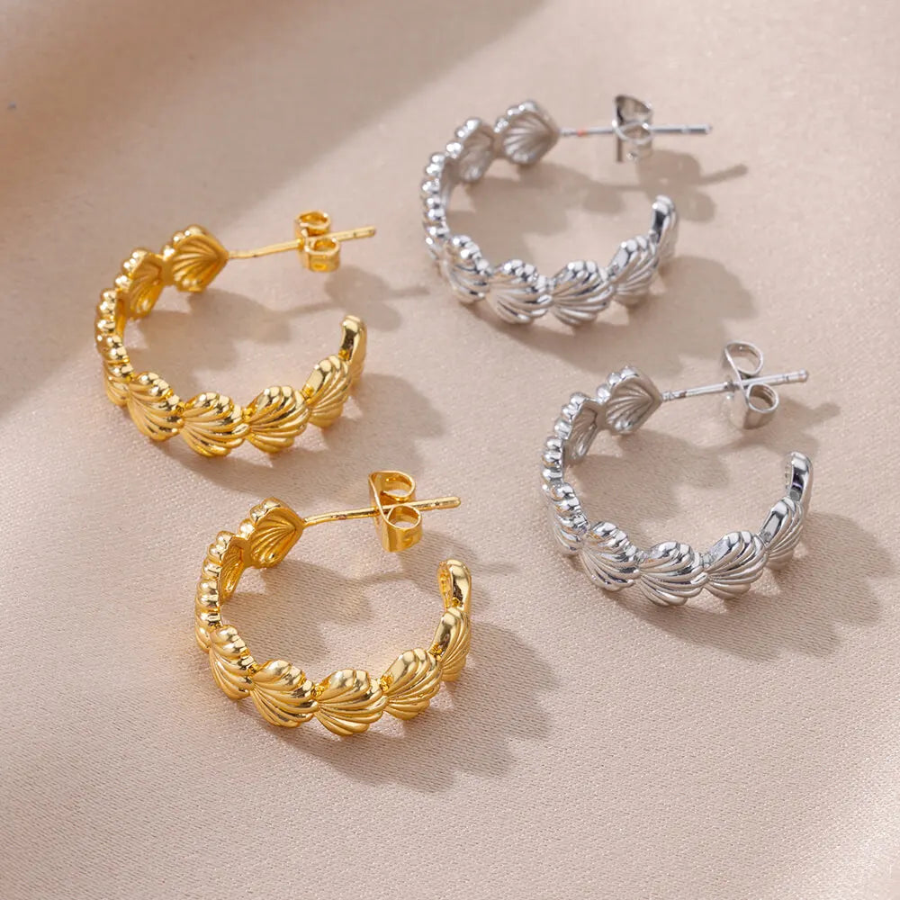 Pendientes de concha para mujer plata